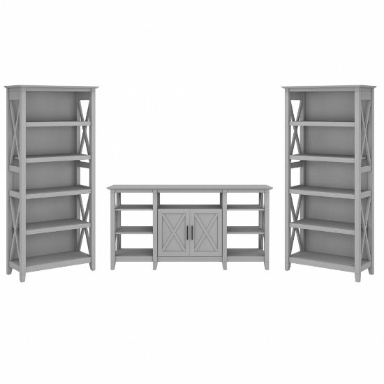 Picture of Bush Furniture Key West Tall TV Stand With Set Of 2 Bookcases, Cape Cod Gray, Standard Delivery