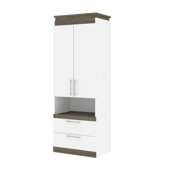 Picture of Bestar Orion 30inW Storage Cabinet With Pull-Out Shelf, White/Walnut Gray