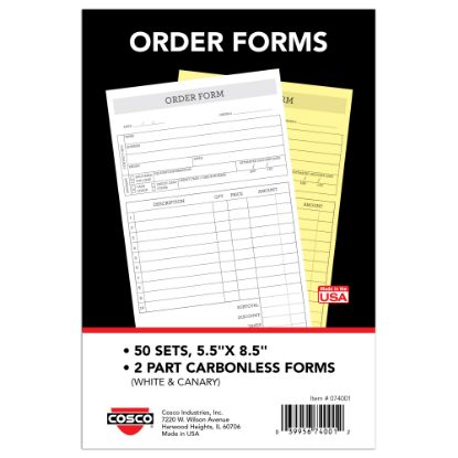 Picture of COSCO Order Form Book, 2-Part Carbonless, 8-1/2in x 5-1/2in, Simple, Book Of 50 Sets