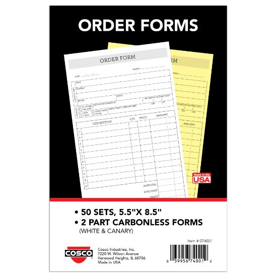 Picture of COSCO Order Form Book, 2-Part Carbonless, 8-1/2in x 5-1/2in, Simple, Book Of 50 Sets