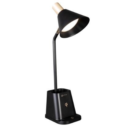 Picture of OttLite Wellness Series Merge LED Desk Lamp With Wireless Charging, 18-1/4inH, Black Shade/Black Base