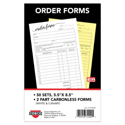 Picture of COSCO Order Form Book, 2-Part Carbonless, 8-1/2in x 5-1/2in, Script, Book Of 50 Sets