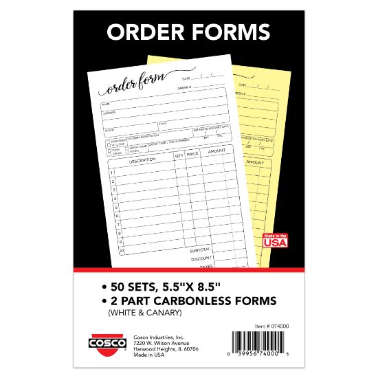 Picture of COSCO Order Form Book, 2-Part Carbonless, 8-1/2in x 5-1/2in, Script, Book Of 50 Sets