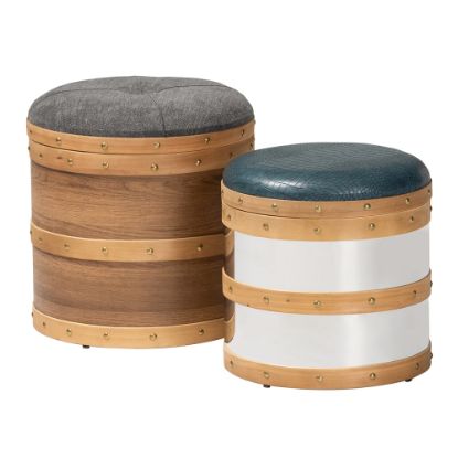 Picture of Baxton Studio Caleb Storage Ottomans, Gray/Blue, Set Of 2 Ottomans