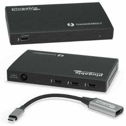 Picture of Plugable Thunderbolt 4 Hub, 4-in-1 Pure USB-C Design, Includes USB-C to 4K HDMI Adapter, Laptop Charging - Compatible with Windows, Mac, iPad Pro, and Thunderbolt 4, USB4, Thunderbolt 3, USB-C Devices, Driverless