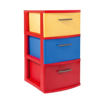 Picture of Inval By MQ Polypropylene Resin Storage Cabinet, 3 Drawers, 23-15/16inH x 13inW x 15inD, Blue/Red/Yellow