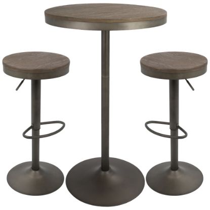 Picture of Lumisource Dakota Industrial Farmhouse Table With 2 Bar Stools, Antique/Brown