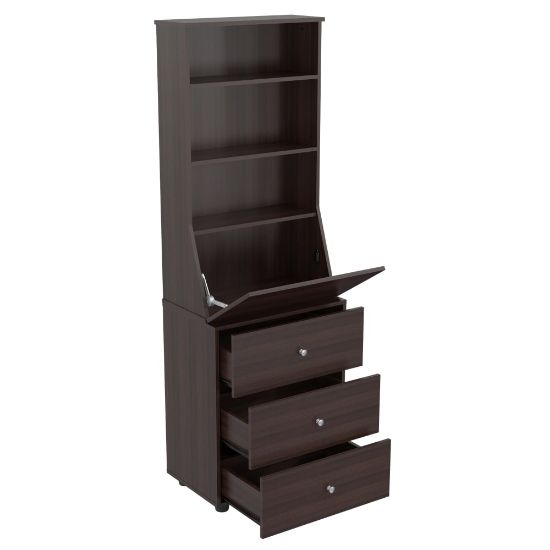 Picture of Inval Computer Armoire Cabinet Workstation With Work Shelf, 15-2/5inH x 71-1/10inW x 23-2/3inD, Espresso-Wengue