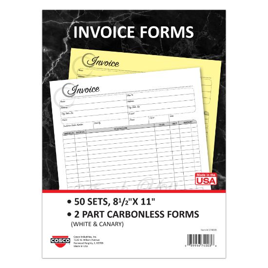 Picture of COSCO Invoice Form Book With Slip, 2-Part Carbonless, 8-1/2in x 11in, Artistic, Book Of 50 Sets