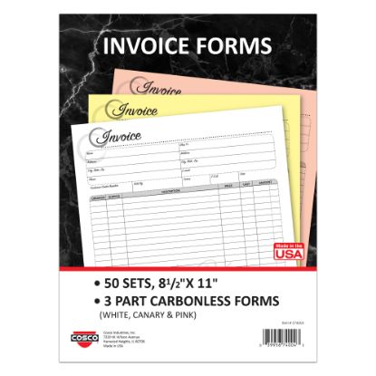 Picture of COSCO Invoice Form Book With Slip, 3-Part Carbonless, 8-1/2in x 11in, Artistic, Book Of 50 Sets