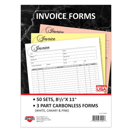 Picture of COSCO Invoice Form Book With Slip, 3-Part Carbonless, 8-1/2in x 11in, Artistic, Book Of 50 Sets