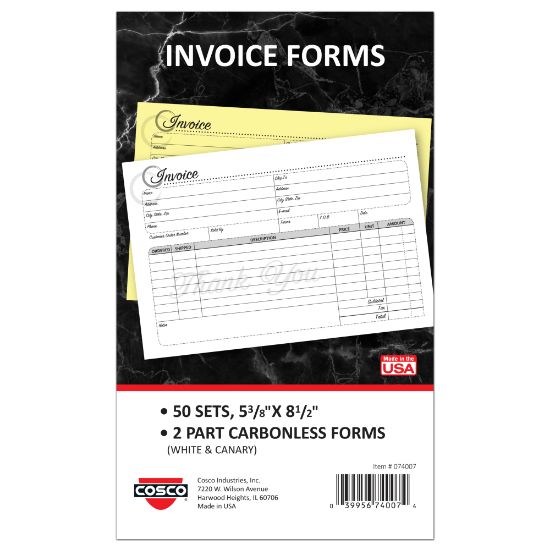 Picture of COSCO Service Invoice Form Book With Slip, 2-Part Carbonless, 5-3/8in x 8-1/2in, Artistic, Book Of 50 Sets