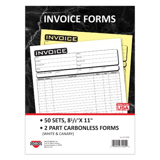 Picture of COSCO Invoice Form Book With Slip, 2-Part Carbonless, 8-1/2in x 11in, Business, Book Of 50 Sets