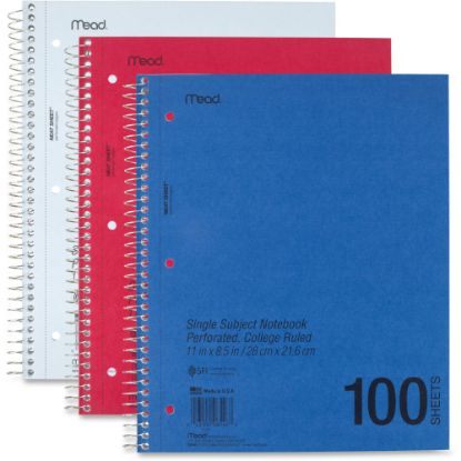 Picture of Mead Mid-Tier Notebook, 8-1/2in x 11in, 1 Subject, College Rule, 100 Sheets, Assorted