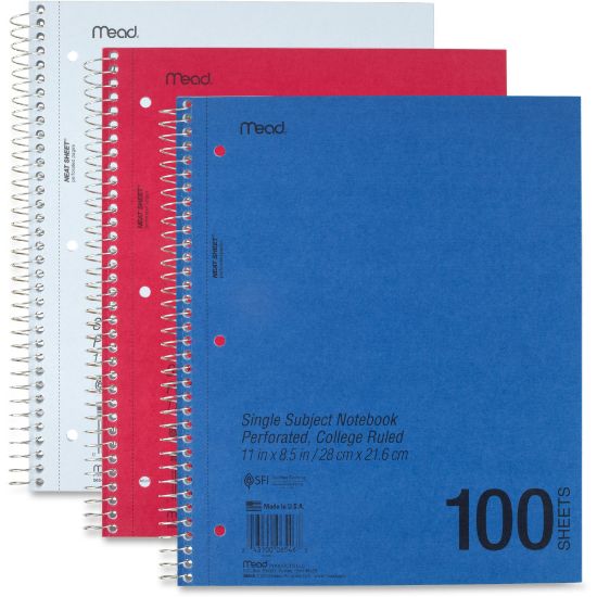 Picture of Mead Mid-Tier Notebook, 8-1/2in x 11in, 1 Subject, College Rule, 100 Sheets, Assorted