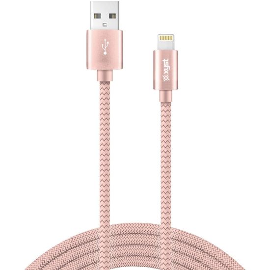 Picture of XYST Charge and Sync USB to Lightning Braided Cable, 10 Ft. (Rose Gold) - 10 ft Lightning/USB Data Transfer Cable for iPhone, iPod, iPad, Charger - First End: 1 x Lightning - Male - Second End: 1 x USB Type A - Male - MFI - Rose Gold