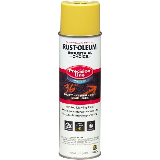 Picture of Rust-Oleum Industrial Choice M1800 System Water-Based Precision Line Inverted Marking Paint, 17 Oz, High-Visibility Yellow, Pack Of 12 Cans