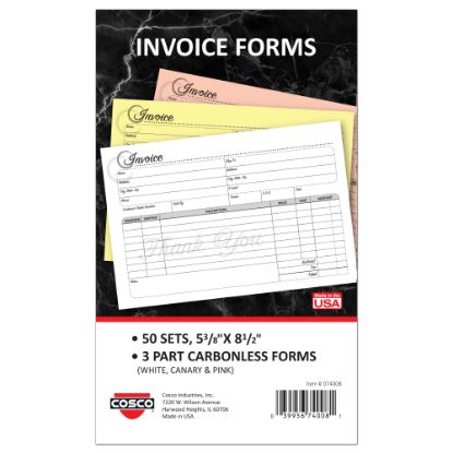 Picture of COSCO Service Invoice Form Book With Slip, 3-Part Carbonless, 5-3/8in x 8-1/2in, Artistic, Book Of 50 Sets