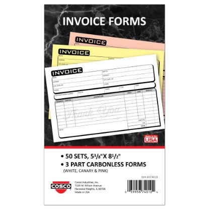 Picture of COSCO Service Invoice Form Book With Slip, 3-Part Carbonless, 5-3/8in x 8-1/2in, Business, Book Of 50 Sets