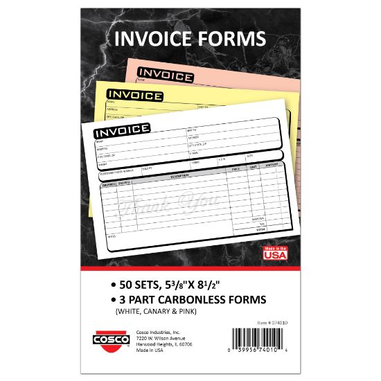 Picture of COSCO Service Invoice Form Book With Slip, 3-Part Carbonless, 5-3/8in x 8-1/2in, Business, Book Of 50 Sets