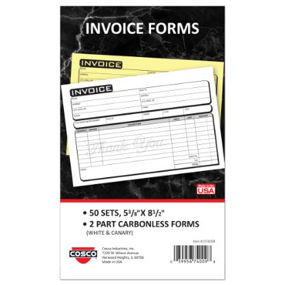 Picture of COSCO Service Invoice Form Book With Slip, 2-Part Carbonless, 5-3/8in x 8-1/2in, Business, Book Of 50 Sets