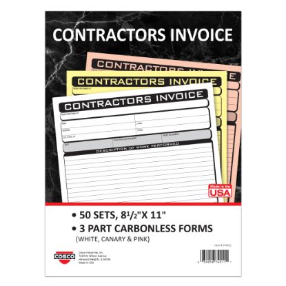 Picture of COSCO Contractor Invoice Business Form Book With Slip, 3-Part Carbonless, 8-1/2in x 11in, Book Of 50 Sets