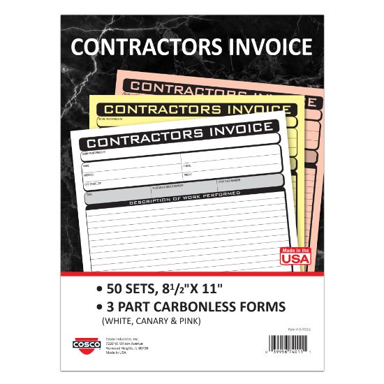 Picture of COSCO Contractor Invoice Business Form Book With Slip, 3-Part Carbonless, 8-1/2in x 11in, Book Of 50 Sets