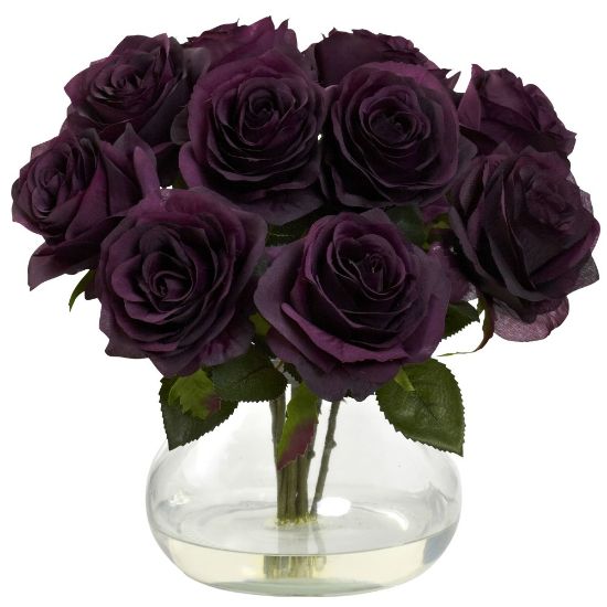 Picture of Nearly Natural Rose 11inH Plastic Floral Arrangement With Vase, 11inH x 11inW x 11inD, Purple Elegance