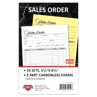 Picture of COSCO Sales Order Form Book With Slip, 2-Part Carbonless, 5-1/2in x 8-1/2in, Script, Book Of 50 Sets