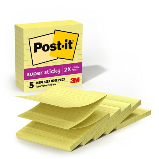 Picture of Post-it Super Sticky Pop Up Notes, 4 in x 4 in, 5 Pads, 90 Sheets/Pad, 2x the Sticking Power, Canary Yellow, Lined