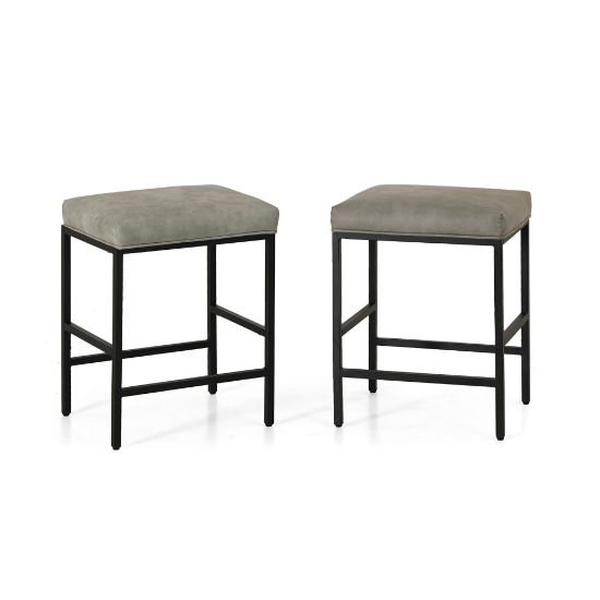 Picture of ALPHA HOME Faux Leather Counter-Height Stools, Gray, Set Of 2 Stools