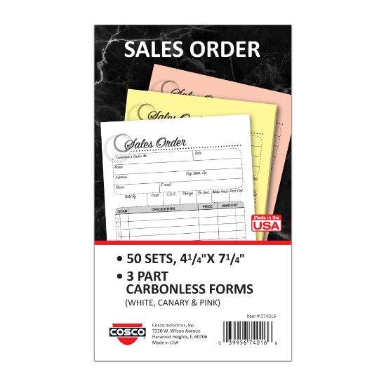 Picture of COSCO Sales Order Form Book With Slip, 3-Part Carbonless, 4-1/4in x 7-1/4in, Artistic, 50 Sets