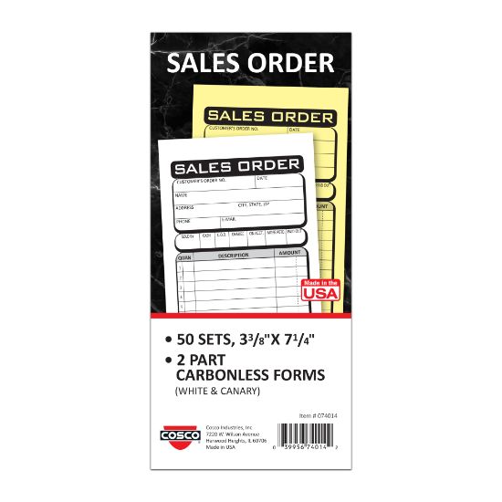 Picture of COSCO Sales Order Form Book With Slip, 2-Part Carbonless, 3-3/8in x 7-1/4in, Business, Book Of 50 Sets