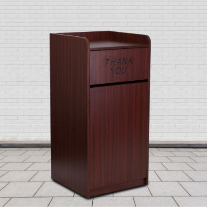 Picture of Flash Furniture Rectangular Wood Tray-Top Trash Receptacle, 36 Gallons, Mahogany