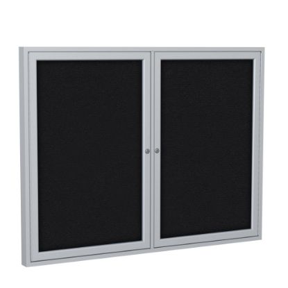 Picture of Ghent 2 Door Enclosed Fabric Bulletin Board, Satin Aluminum Frame, 36inH x 60inW, Black