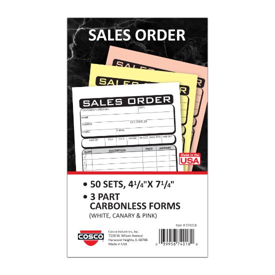 Picture of COSCO Sales Order Form Book With Slip, 3-Part Carbonless, 4-1/4in x 7-1/4in, Business, 50 Sets