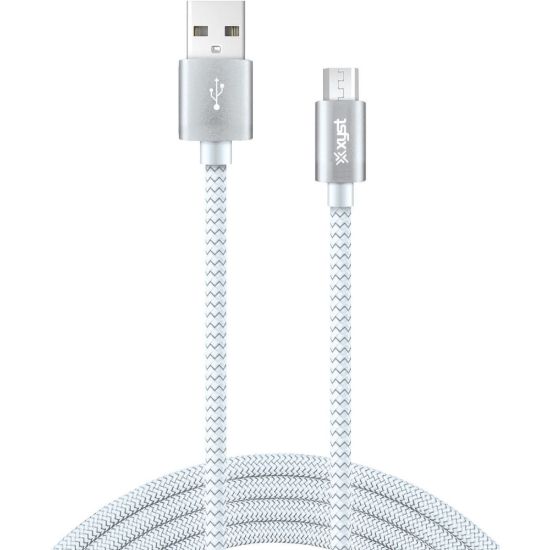 Picture of XYST Charge and Sync USB to Micro USB Braided Cable, 10 Ft. (White) - 10 ft Micro-USB/USB Data Transfer Cable - First End: 1 x Micro USB - Male - Second End: 1 x USB Type A - Male - White