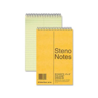 Picture of Rediform Eye-ease Steno Notebook - 80 Sheets - Wire Bound - Gregg Ruled - 16 lb Basis Weight - 6in x 9in - Green Paper - Brown Cover - Board Cover - Hard Cover, Rigid - 1Each