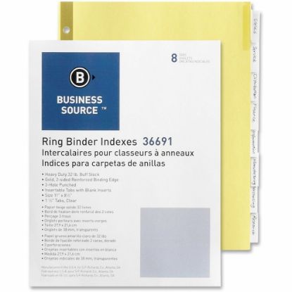 Picture of Business Source Insertable Tab Indexes - 8 Blank Tab(s) - 8.5in Divider Width x 11in Divider Length - Letter - 3 Hole Punched - Clear Tab(s) - Punched, Reinforced Edges, Mylar Reinforcement, Tear Resistant, Insertable - 8 / Set