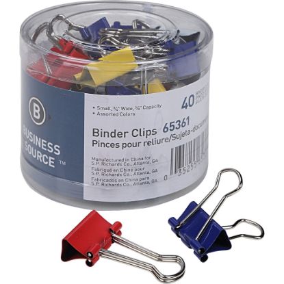 Picture of Business Source Colored Fold-back Binder Clips - Small - 0.8in Width - 0.37in Size Capacity - 40 / Pack - Assorted - Steel