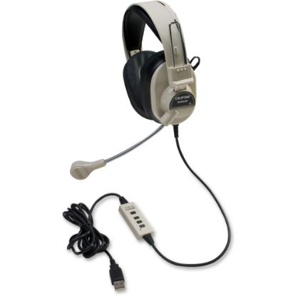 Picture of Califone 3066USB Deluxe Stereo Headset - Stereo - USB - Wired - 20 Hz - 20 kHz - Over-the-head - Binaural - Ear-cup - 7 ft Cable - Electret Microphone