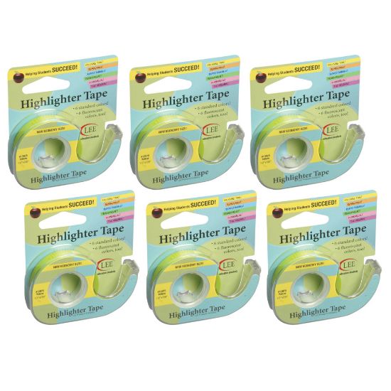 Picture of Lee Products Removable Highlighter Tape, 0.5in x 720in, Yellow, Pack Of 6