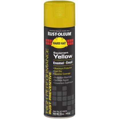 Picture of Rust-Oleum Hard Hat High Performance V2100 System Rust Preventive Enamel Spray Paint, 15 Oz, Gloss Equipment Yellow, Case Of 6 Cans