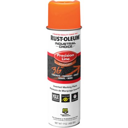 Picture of Rust-Oleum Industrial Choice M1600 System Solvent-Based Precision Line Inverted Marking Paint, 17 Oz, Fluorescent Orange, Case Of 12 Cans