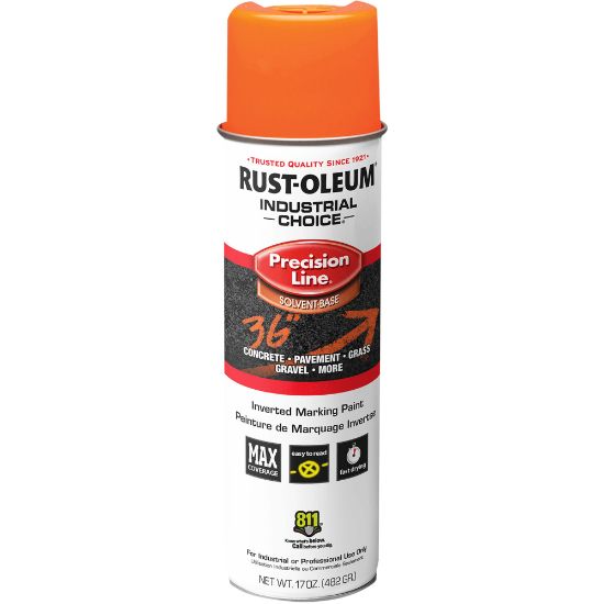 Picture of Rust-Oleum Industrial Choice M1600 System Solvent-Based Precision Line Inverted Marking Paint, 17 Oz, Fluorescent Orange, Case Of 12 Cans