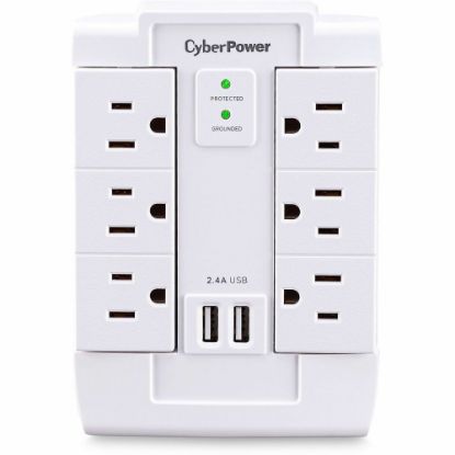 Picture of CyberPower CSP600WSURC2 6-Outlet Swivel Professional Surge Protector Wall Tap With 2 USB Ports, White