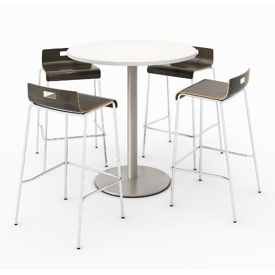 Picture of KFI Studios Round Bistro Pedestal Table With 4 Stacking Bar Stools, Designer White/Espresso