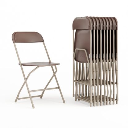 Picture of Flash Furniture HERCULES Series Premium Plastic Folding Chairs, Brown, Set Of 10 Chairs