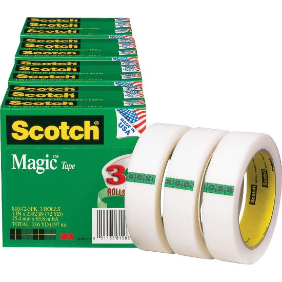 Picture of Scotch Magic Tape, 1in x 216ft, Matte Clear, Pack Of 12 Rolls