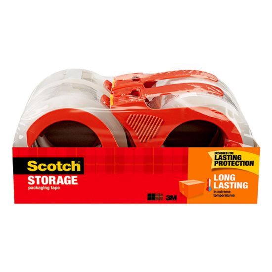 Picture of Scotch Long Lasting Storage Packing Tape, With Refillable Dispenser, 3in Core, 1-7/8in x 38.2 Yd., Clear, Pack Of 4 Rolls